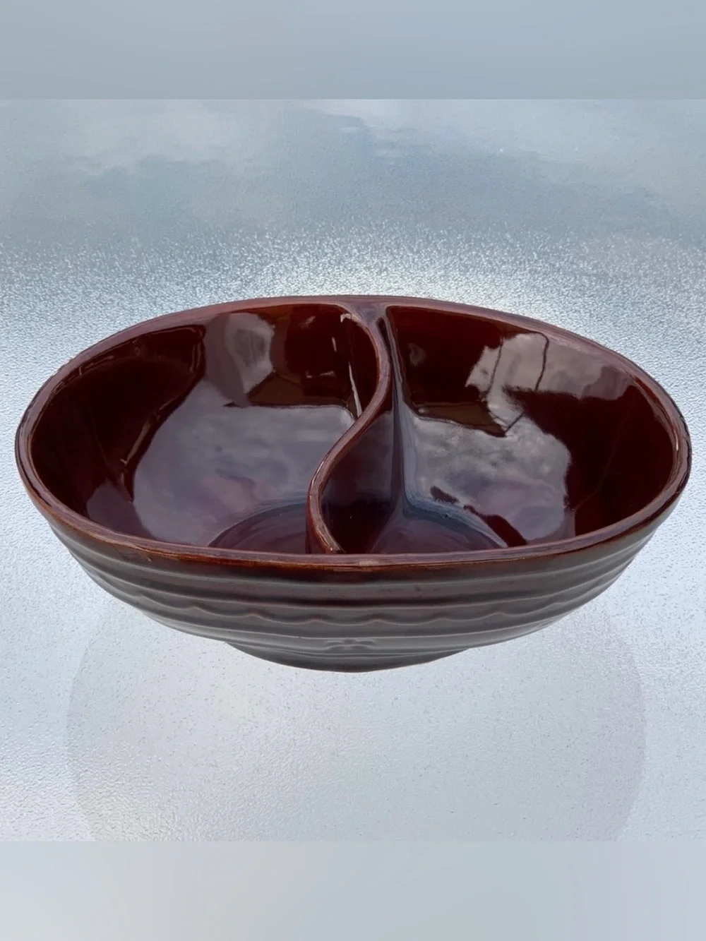 Marcrest Mid-Century Modern Oven-Proof Stoneware Divided Serving Dish Bowl